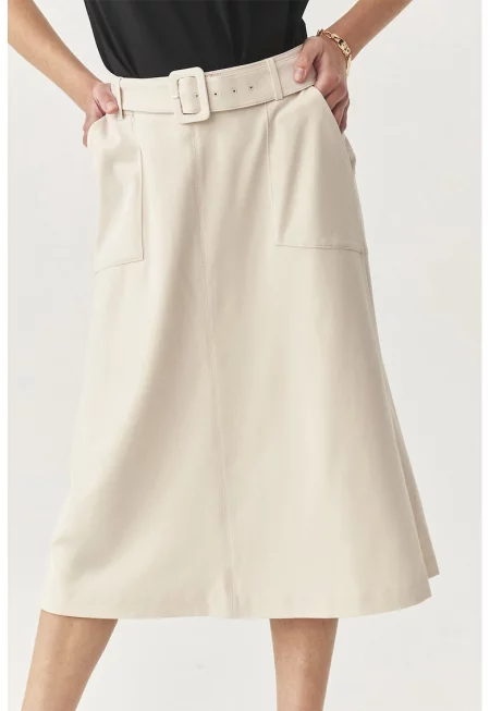 Разкроена миди пола с колан - Бял