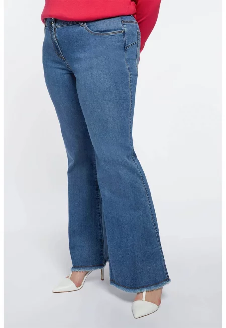 Разкроени дънки с висока талия - Светлосин