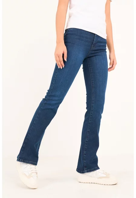 Разкроени дънки с висока талия - Тъмносин