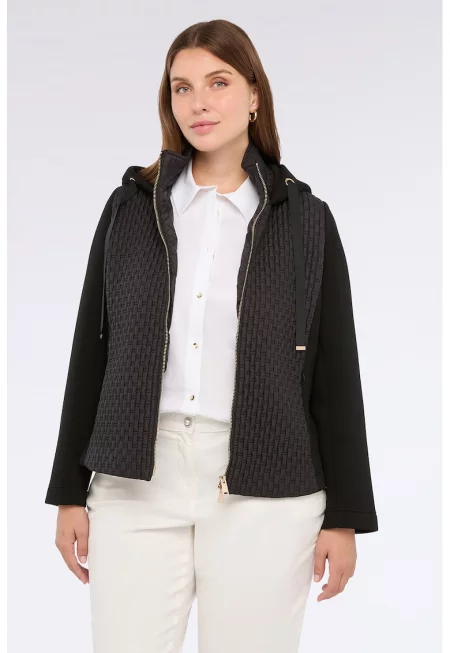 Релефно капитонирано яке с качулка - Черен