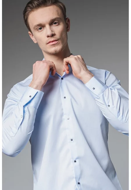 Риза с яка - Ледено синьо