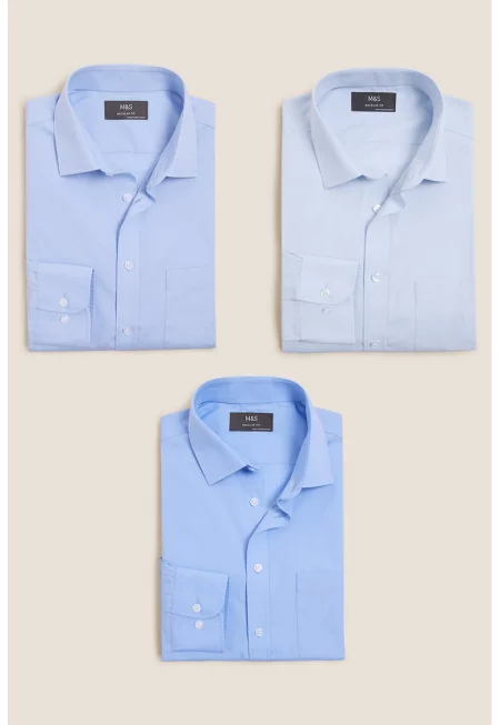Ризи със стандартна кройка - 3 броя - Светлосин