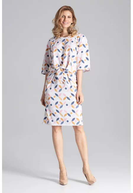 Рокля  елегантна - геометричен модел - полиестер - многоцветна -