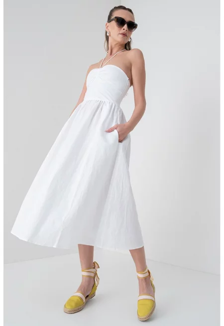 Рокля с лен - Мръснобял