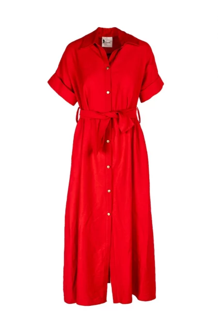 Рокля тип риза миди с джобове и колан