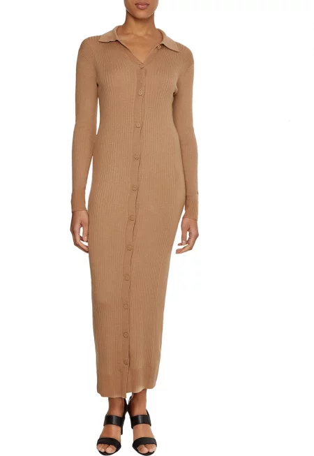 Рокля тип жилетка с вълна и лиосел - Камел