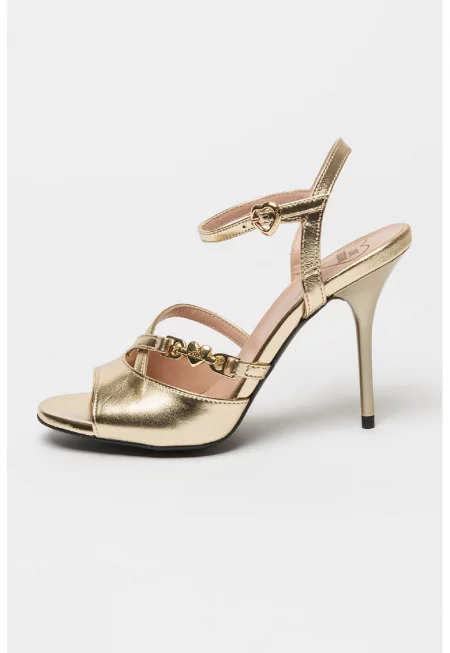 Сандали с ток и метален ефект - Златист