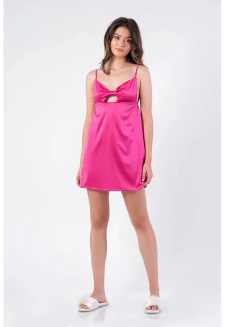 Сатинирана нощница без ръкави - Фуксия