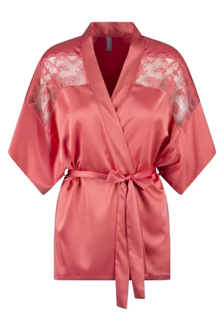 Сатинирано кимоно с дантела - Корал