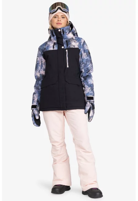 Ски яке с качулка и джобове - Черен/Бял/Индигово синьо