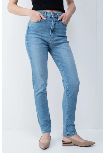 Скини дънки с висока талия - Светлосин