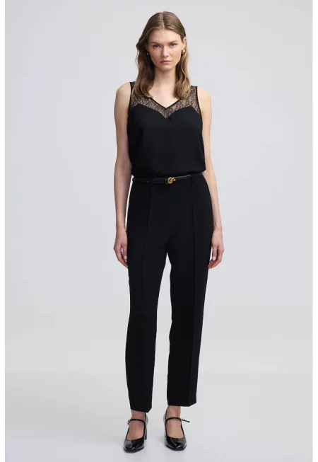 Скосен панталон с висока талия - Черен