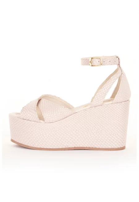 Скосени кожени сандали Julia - Бледо розово