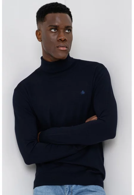 Слим пуловер с поло - Ултрамарин синьо
