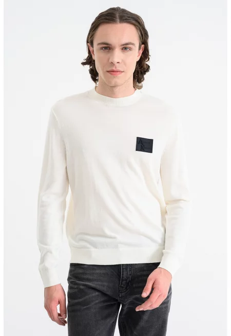 Слим пуловер с вълна с лого