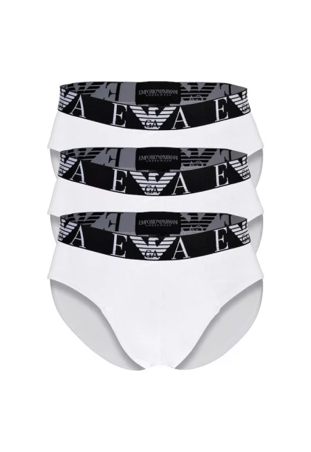 Слипове с лого - 3 чифта - Бял