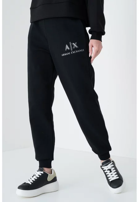 Спортен панталон с джобове встрани - Черен/Сребрист