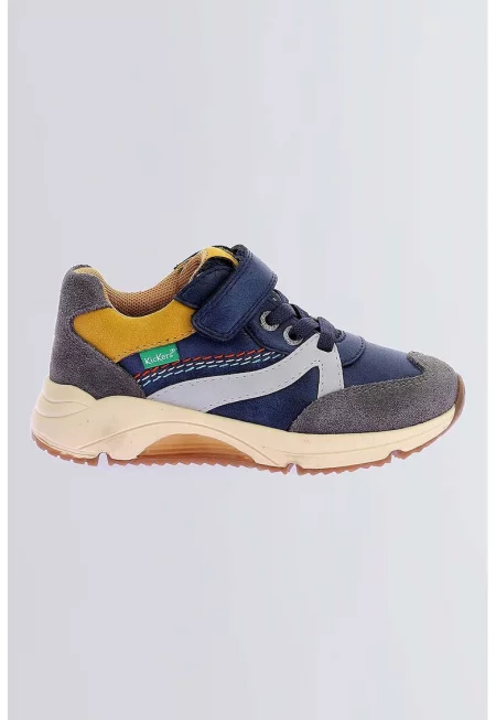 Спортни обувки с велкро и велур - Тъмносин/Сиво-кафяв/Шафраново жълто