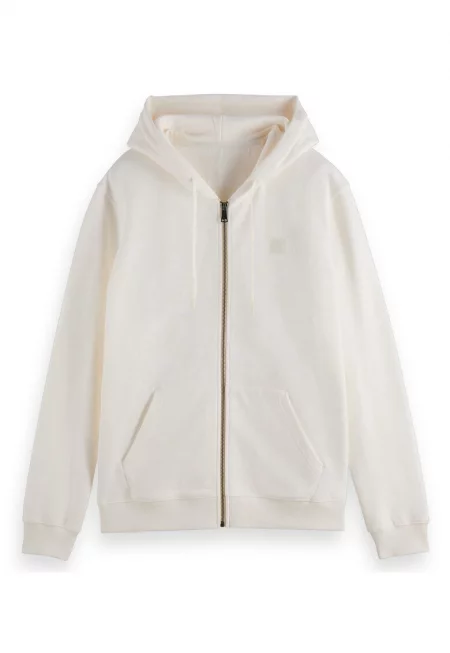 Стандартно худи с цип и скосени джобове - Бял