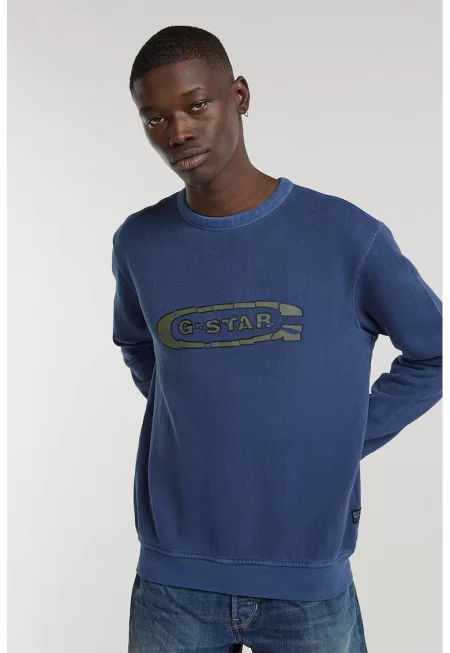 Суитшърт от органичен памук с лого - Тъмносин