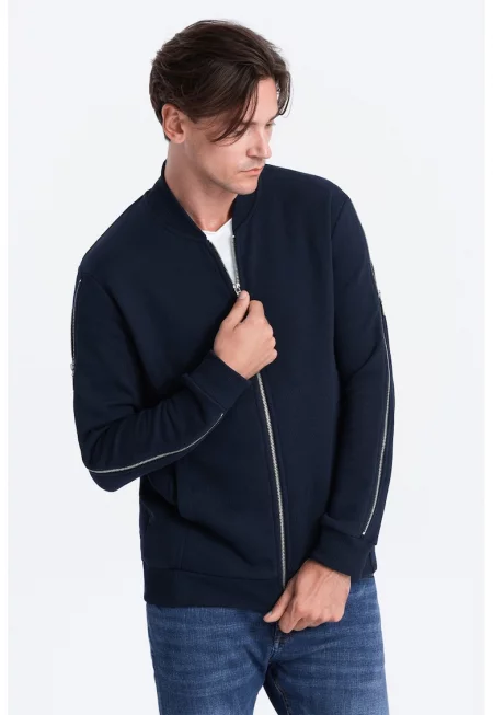 Суитшърт с декоративни ципове встрани - Тъмносин