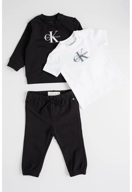 Суитшърт с органичен памук - тениска и спортен панталон - Бял/Черен