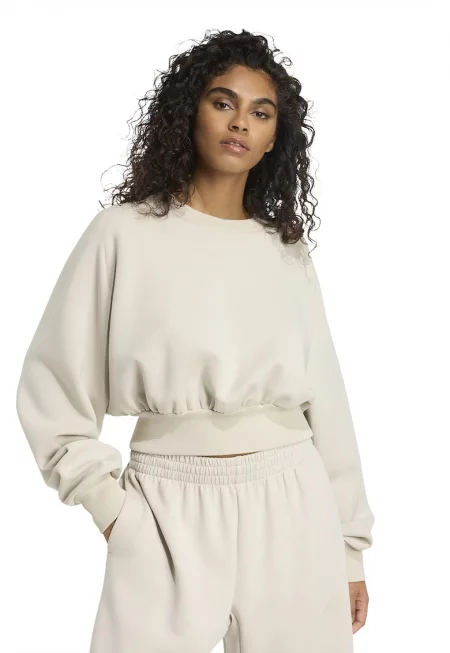 Свободен суитшърт с модал с еластичен подгъв - Светло бежово