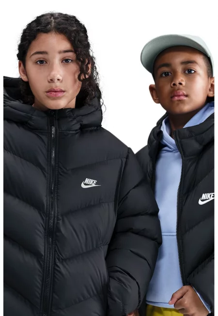 Свободно подплатено зимно яке с лого - Черен