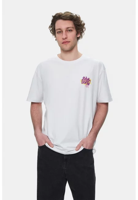 Тениска Char с овално деколте - Бял/Сламеножълт/Светлосин