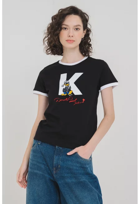 Тениска от органичен памук с принт - Бял/Черен