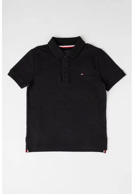 Тениска от памучно пике с яка - Черен