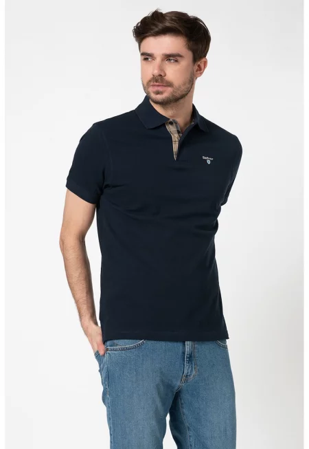 Тениска от пике с яка - Тъмносин