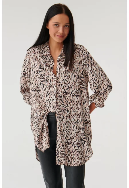 Уголемена риза с щампа - Бял/Черен/Бежов