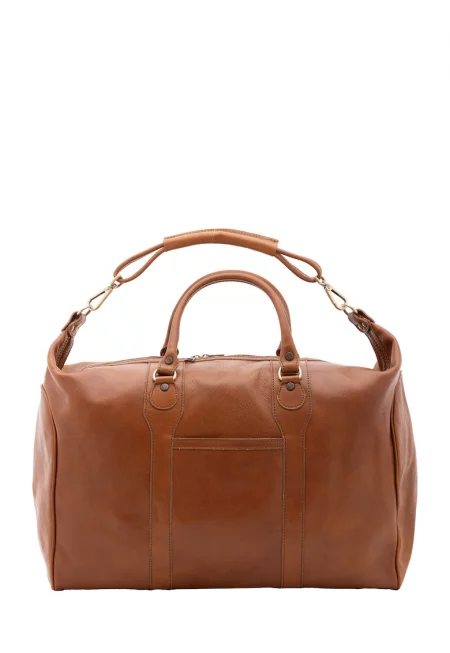 Унисекс кожена пътна чанта с отделяща се презрамка - Карамел