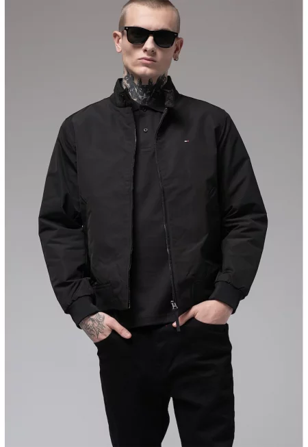 Яке с копчета на яката и шарка на рибена кост - Избеляло черно