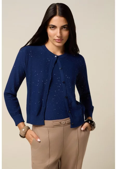 Жилетка с бляскави частици - Тъмносин