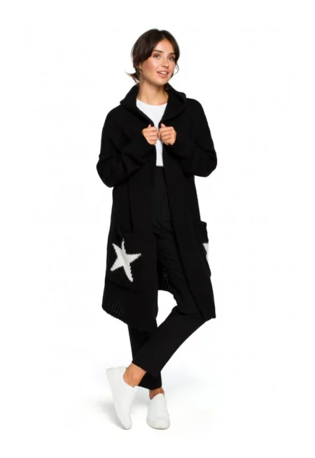 Жилетка с качулка и щампа - Акрил - Черна - Един размер