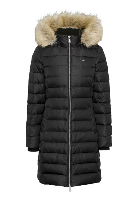 Зимно яке с пухена вата - еко пух и качулка - Черен