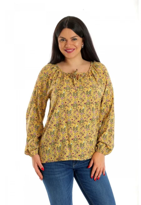 888141925-Дамска блуза - тип IE - Жълт - флорален десен