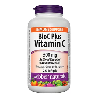 BioC Plus Vitamin C 500 mg - Витамин С 500 mg (буфериран) с Биофлавоноиди 60 mg, 220 софтгел капсули
