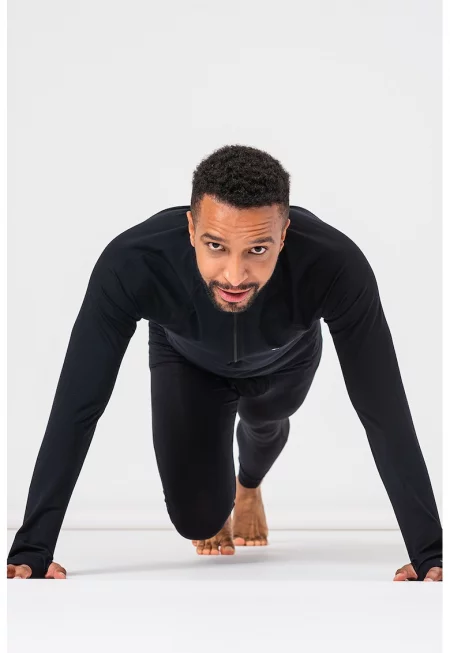 Блуза за бягане Midweight с къс цип - Избеляло черно