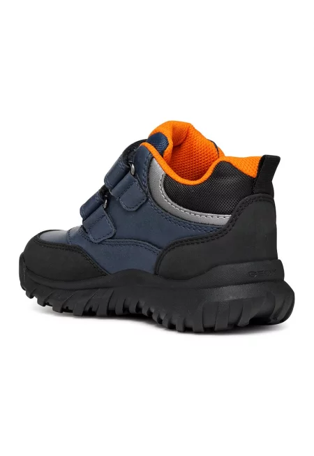 Боти от еко кожа с велкро - Оранжев/Тъмносин