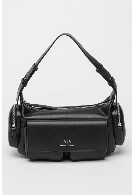 Чанта през рамо с външни джобове - Черен