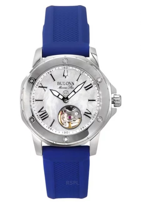 Дамски часовник  Marine Star - синя силиконова каишка - циферблат от седеф - водоустойчивост 100M - 35x09.7мм