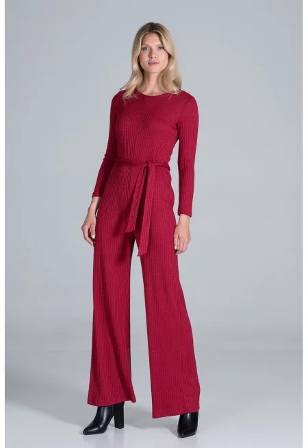 Дамски гащеризон -  широки крачоли - червен - полиестер -