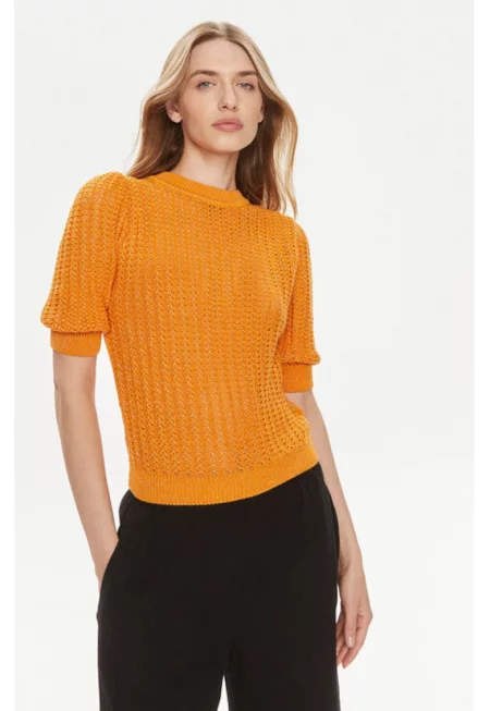 Дамски пуловер -  303918439 - Памук/Акрил/Метални влакна - Оранжев - Оранжев