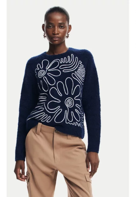 Дамски пуловер -  304477669 - Акрил/Полиестер - Син - Син