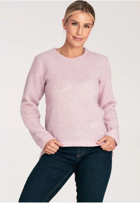 Дамски пуловер  M1044 - асиметричен - розов - 45% вълна