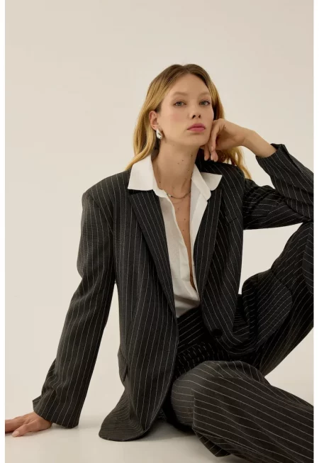 Дамско яке  Reece - свободна кройка - сиво - текстил