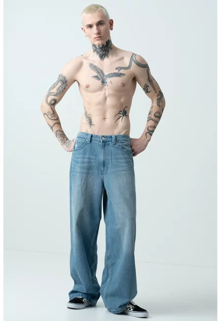 Дънки с широк крачол - Син меланж